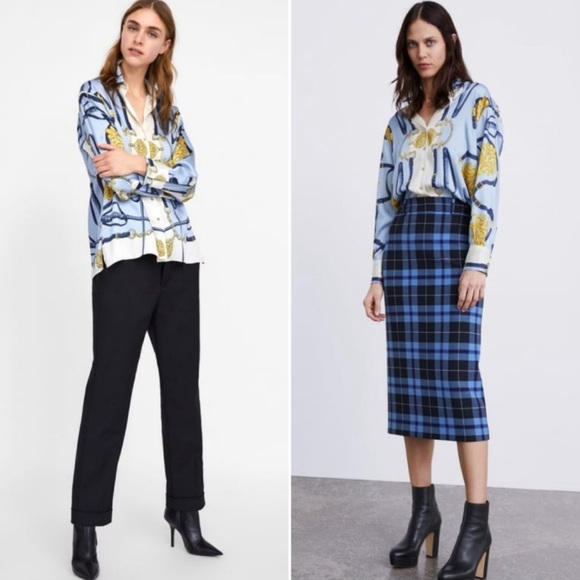 ZARA Chain Printed Blouse Size M Elegant Vintage Scarf Feminine Worn on TV - Picture 4 of 16